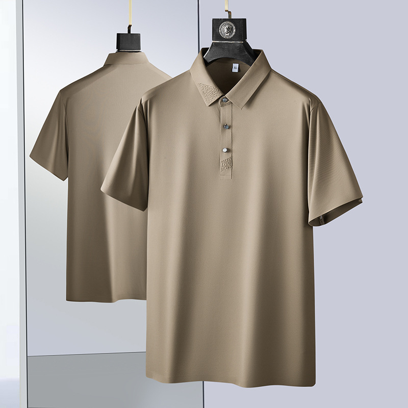 Men's Ice Silk Short Sleeve POLO Shirt Loose Casual Half Sleeve Seamless Lapel T-shirt